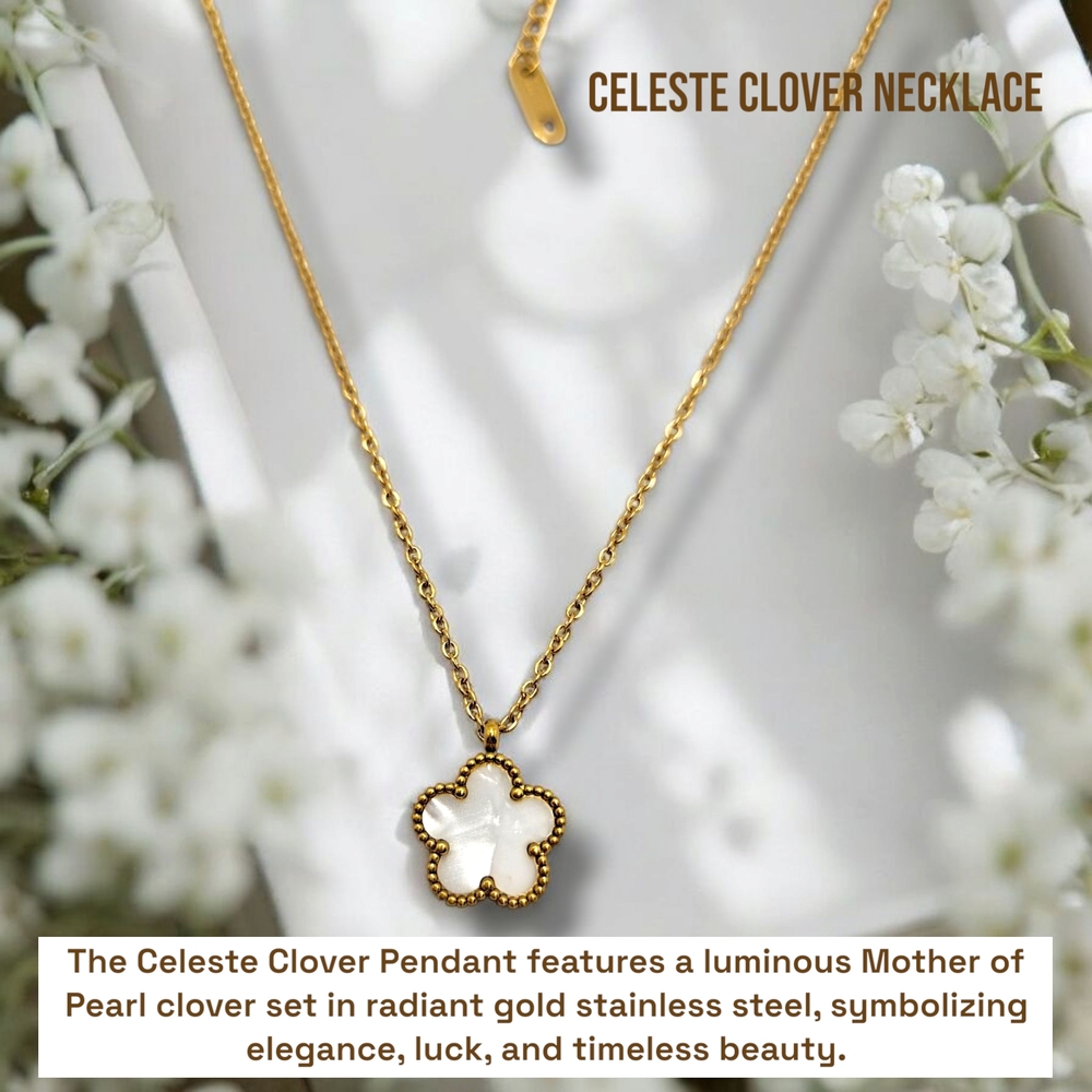 Celeste Clover Necklace in Gold and White